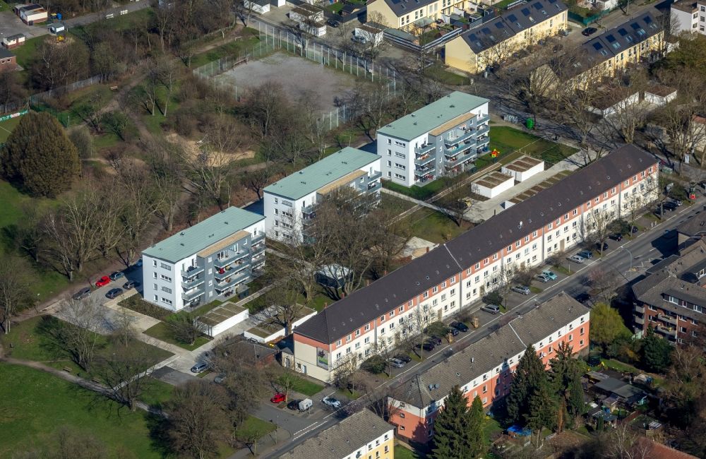 Aerial image Essen - Construction site to build a new multi-family residential complex Stakenholt - Lichtenhorst - Vogelheimer Strasse in the district Vogelheim in Essen in the state North Rhine-Westphalia, Germany