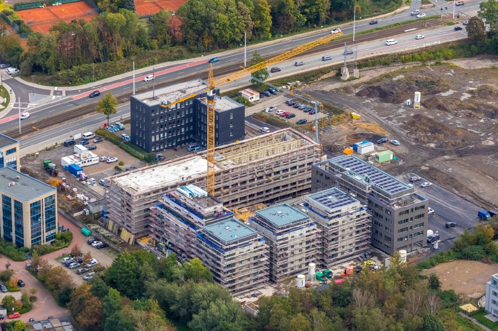 Bochum from the bird's eye view: Construction site to build a new multi-family residential complex Seven Stones on Universitaetsstrasse in the district Wiemelhausen in Bochum in the state North Rhine-Westphalia, Germany