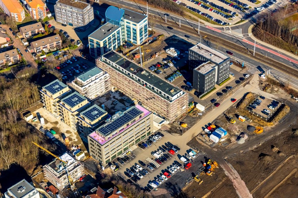 Aerial image Bochum - Construction site to build a new multi-family residential complex Seven Stones on Universitaetsstrasse in the district Wiemelhausen in Bochum in the state North Rhine-Westphalia, Germany