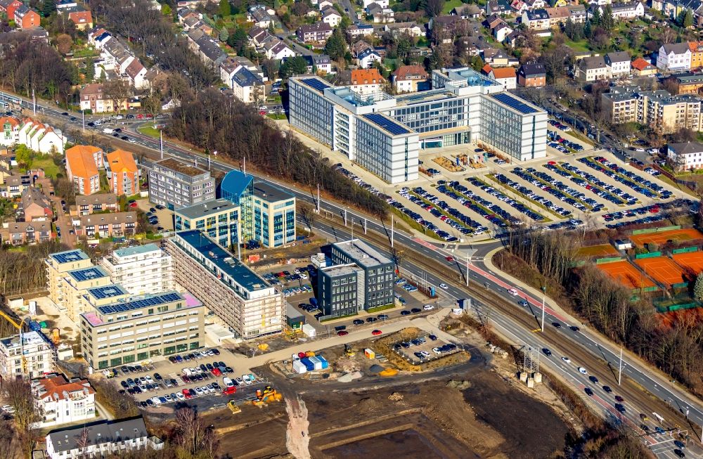 Aerial image Bochum - Construction site to build a new multi-family residential complex Seven Stones on Universitaetsstrasse in the district Wiemelhausen in Bochum in the state North Rhine-Westphalia, Germany