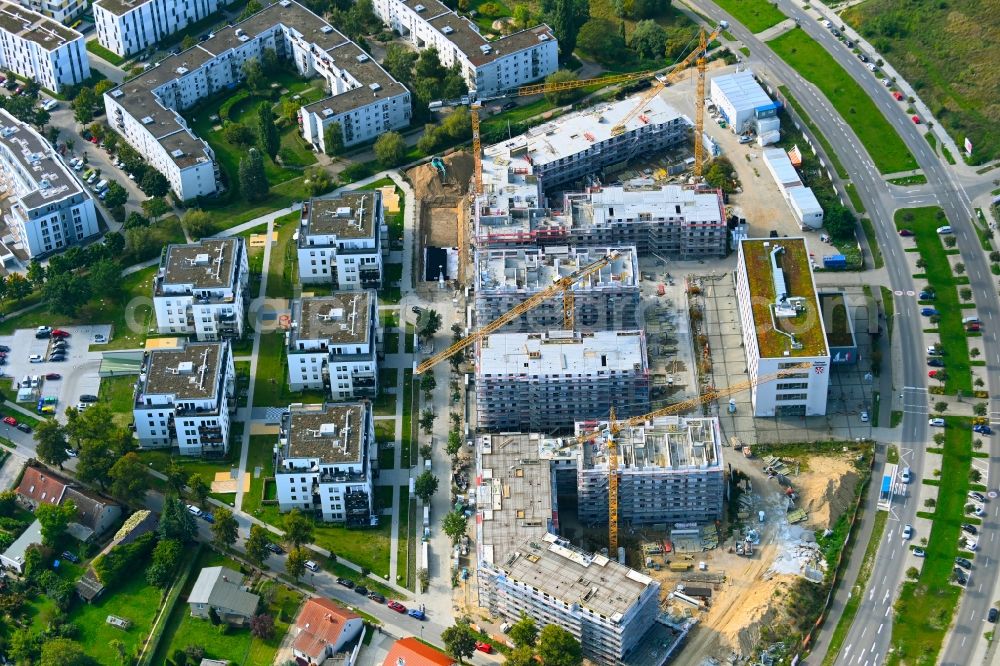 Aerial photograph Schönefeld - Construction site to build a new multi-family residential complex of STRABAG SE on Rathausgasse - Alt Schoenefeld - Grossziethener Weg in Schoenefeld in the state Brandenburg, Germany