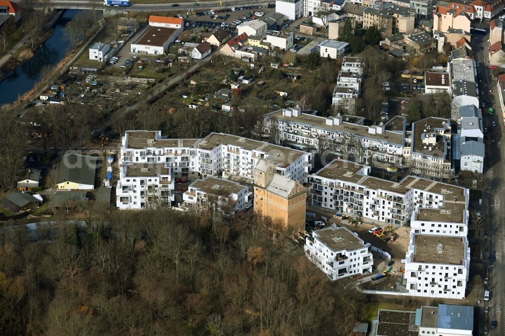 Aerial image Oranienburg - Construction site to build a new multi-family residential complex of TAS KG on Lehnitzstrasse - Louise-Henriette-Steg in Oranienburg in the state Brandenburg, Germany