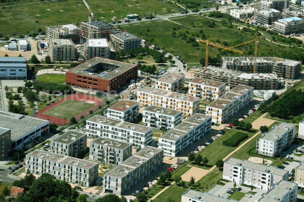Schönefeld from above - Construction site to build a new multi-family residential complex Theodor-Fontane-Hoefe of DIE Deutsche Immobilien Entwicklungs AG on Theodor-Fontane-Allee in Schoenefeld in the state Brandenburg, Germany