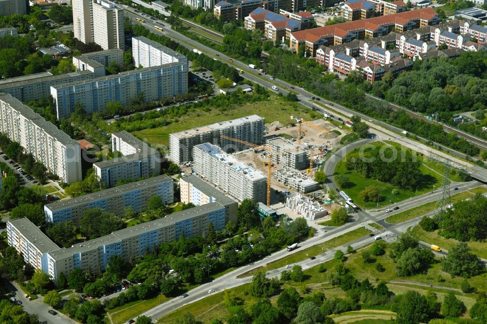 Berlin from the bird's eye view: Construction site to build a new multi-family residential complex Trusetaler Strasse corner Wuhletalstrasse in the district Marzahn in Berlin, Germany