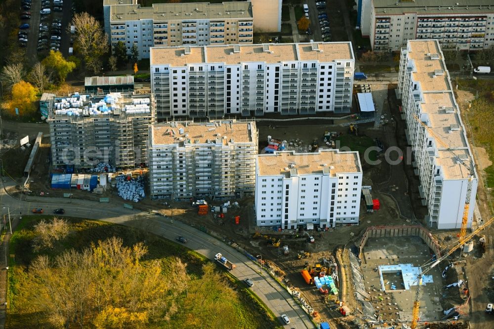 Aerial image Berlin - Construction site to build a new multi-family residential complex Trusetaler Strasse corner Wuhletalstrasse in the district Marzahn in Berlin, Germany