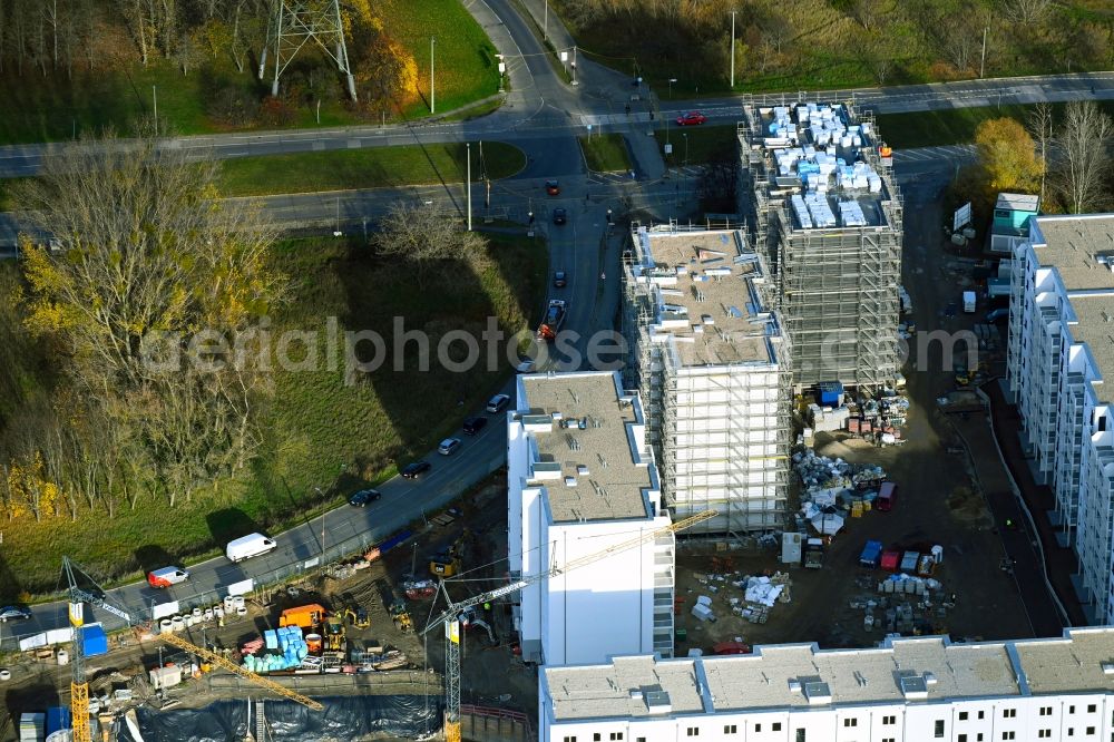 Berlin from above - Construction site to build a new multi-family residential complex Trusetaler Strasse corner Wuhletalstrasse in the district Marzahn in Berlin, Germany