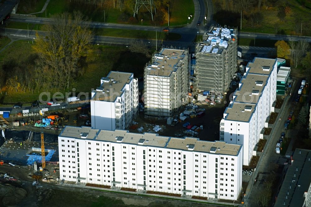 Aerial image Berlin - Construction site to build a new multi-family residential complex Trusetaler Strasse corner Wuhletalstrasse in the district Marzahn in Berlin, Germany