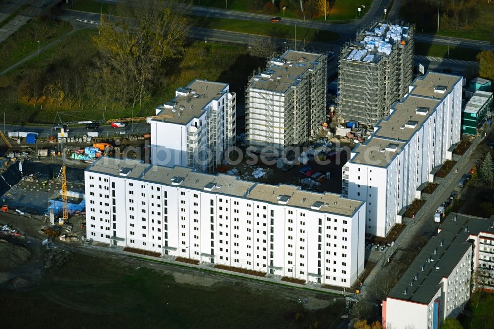 Aerial photograph Berlin - Construction site to build a new multi-family residential complex Trusetaler Strasse corner Wuhletalstrasse in the district Marzahn in Berlin, Germany