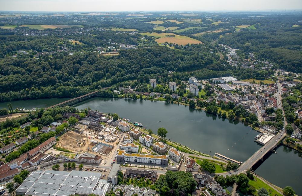 Aerial photograph Essen - Construction site for construction of a multi-family house residential area at the promenade on the banks of the Ruhr in Essen in North Rhine-Westphalia