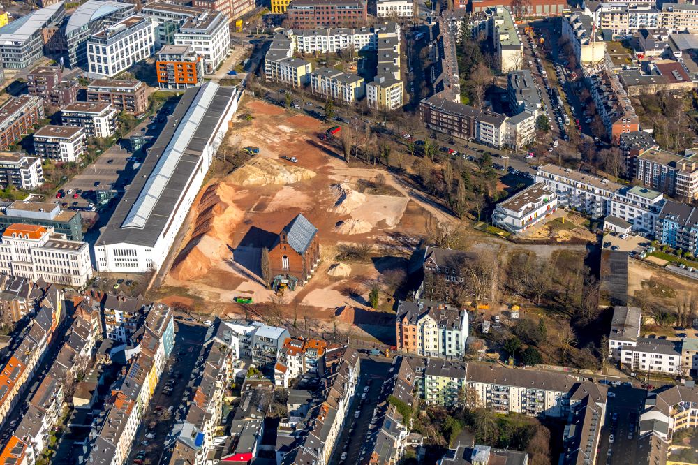 Aerial photograph Düsseldorf - Construction site to build a new multi-family residential complex Ulmer Hoeh' on Ulmenstrasse in Duesseldorf at Ruhrgebiet in the state North Rhine-Westphalia, Germany