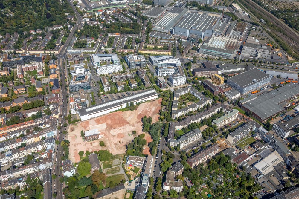 Aerial photograph Düsseldorf - Construction site to build a new multi-family residential complex Ulmer Hoeh' on Ulmenstrasse in Duesseldorf at Ruhrgebiet in the state North Rhine-Westphalia, Germany