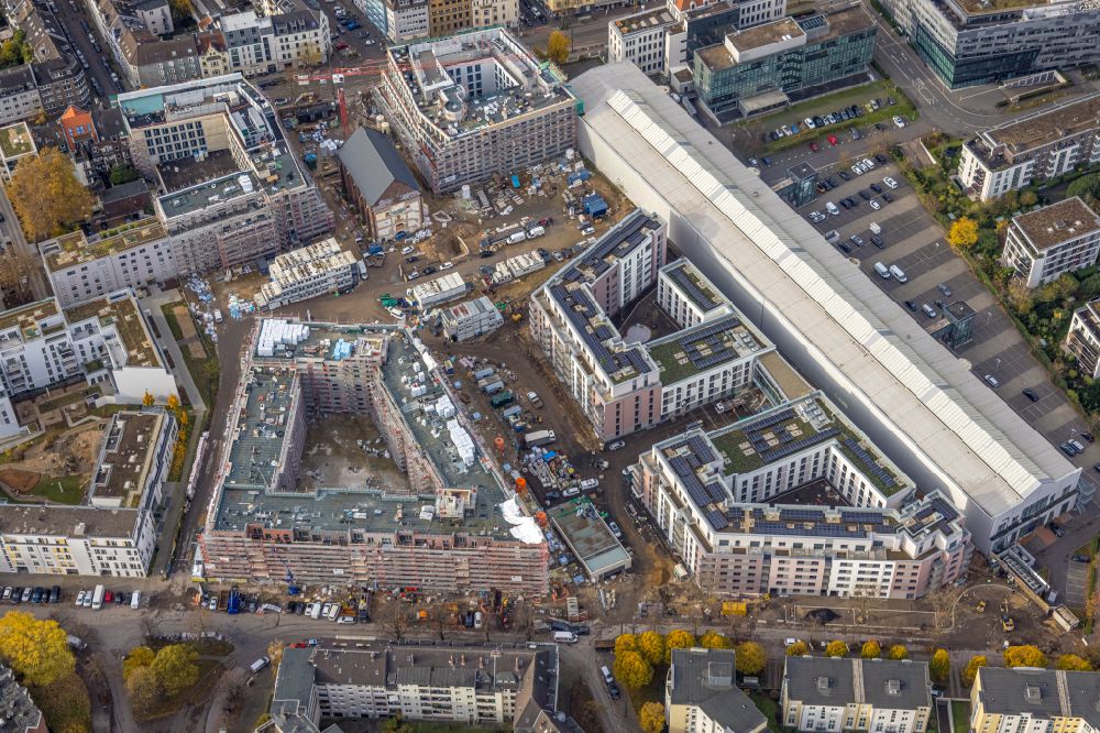 Düsseldorf from above - Construction site to build a new multi-family residential complex Ulmer Hoeh' on Ulmenstrasse in Duesseldorf at Ruhrgebiet in the state North Rhine-Westphalia, Germany