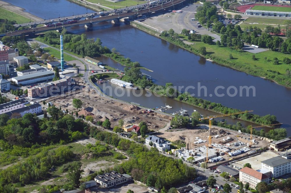 Dresden from above - Construction site to build a new multi-family residential complex of USD Immobilien GmbH in Dresden in the state Saxony, Germany