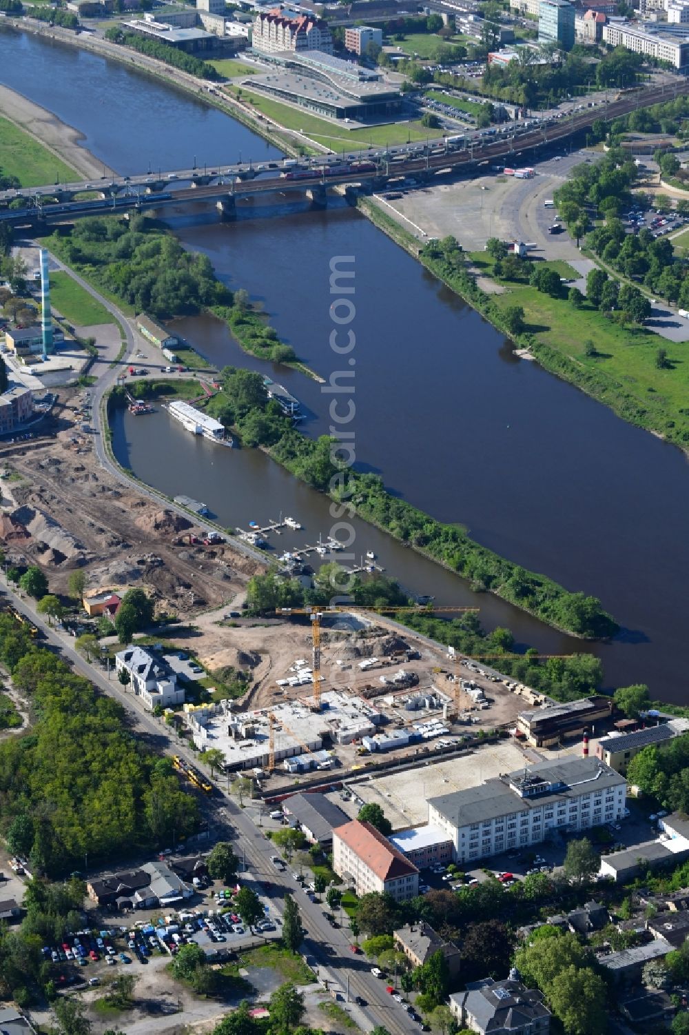 Aerial photograph Dresden - Construction site to build a new multi-family residential complex of USD Immobilien GmbH in Dresden in the state Saxony, Germany