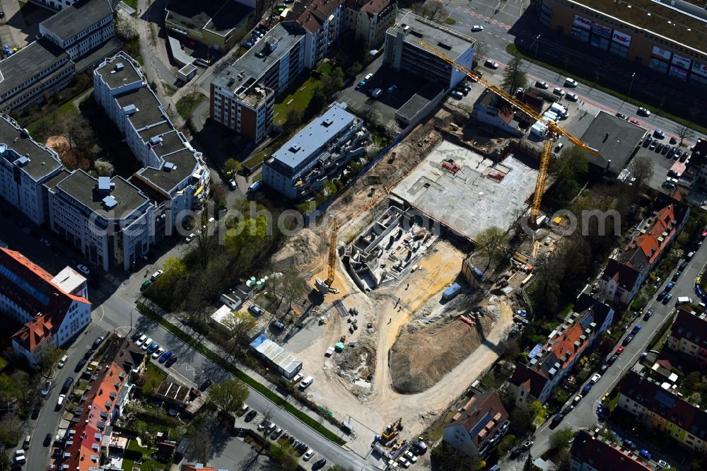 Nürnberg from above - Construction site to build a new multi-family residential complex Aeussere Bayreuther Strasse - Merianstrasse in the district Schleifweg in Nuremberg in the state Bavaria, Germany