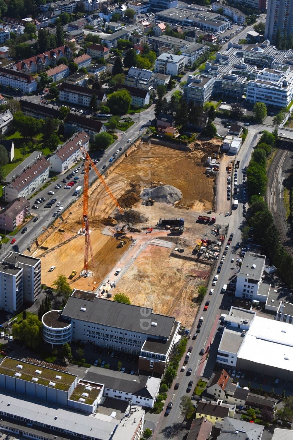 Bad Homburg vor der Höhe from above - Construction site to build a new multi-family residential complex on Vickers Areal on Froelingstrasse - Schaberweg in Bad Homburg vor der Hoehe in the state Hesse, Germany