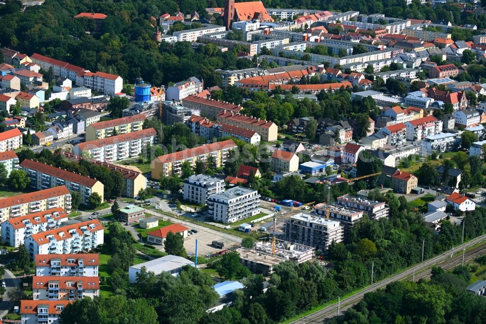 Aerial image Bernau - Construction site to build a new multi-family residential complex An of Viehtrift in Bernau in the state Brandenburg, Germany