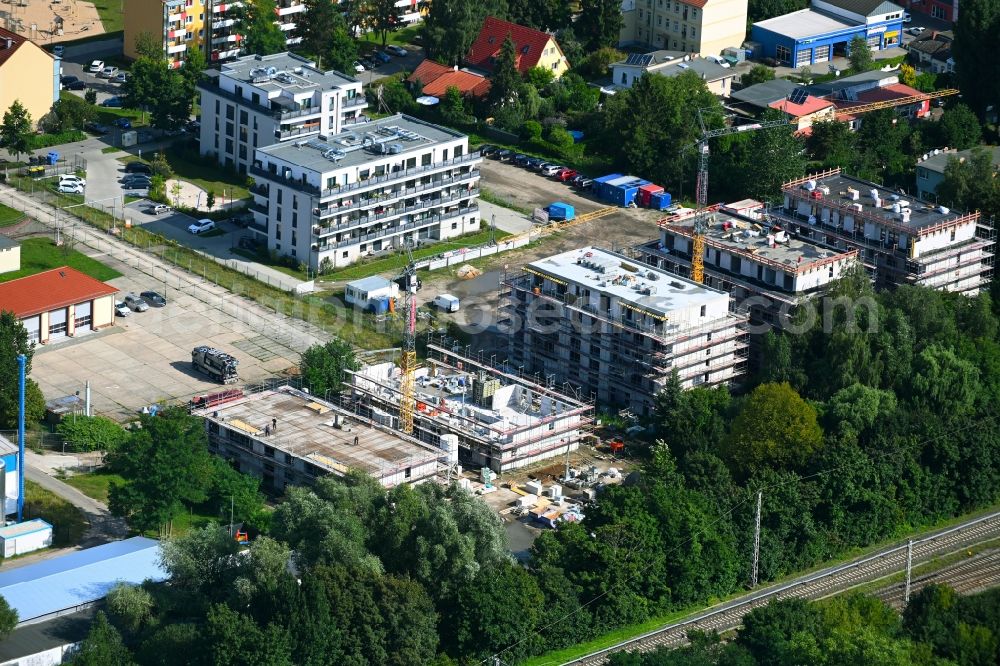 Bernau from the bird's eye view: Construction site to build a new multi-family residential complex An of Viehtrift in Bernau in the state Brandenburg, Germany