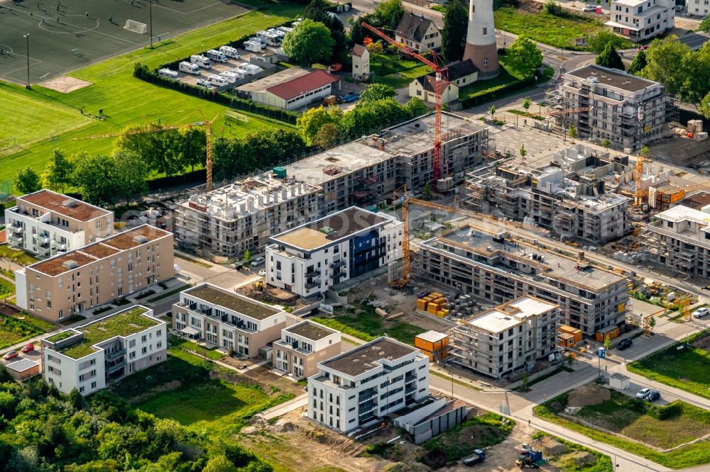 Kehl from the bird's eye view: Construction site to build a new multi-family residential complex on Vogesenallee in Kehl in the state Baden-Wurttemberg, Germany