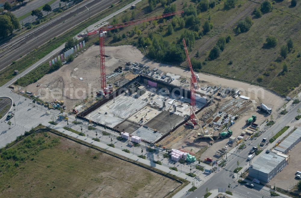 Aerial image Berlin - Construction site to build a new multi-family residential complex of the project Square 1 on Wagner-Regeny-Allee in the district Niederschoeneweide in Berlin, Germany