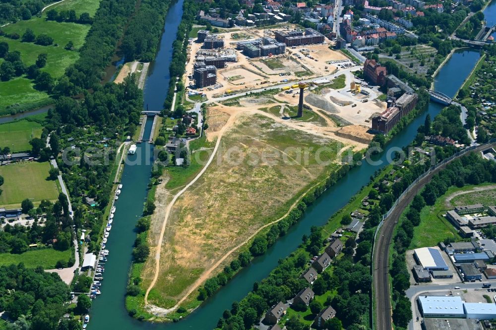 Hannover from above - Construction site to build a new multi-family residential complex Wasserstadt Limmer in the district Limmer in Hannover in the state Lower Saxony, Germany