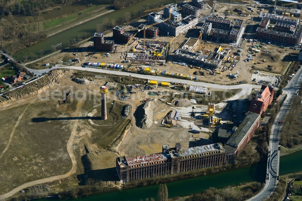 Aerial image Hannover - Construction site to build a new multi-family residential complex Wasserstadt Limmer in the district Limmer in Hannover in the state Lower Saxony, Germany