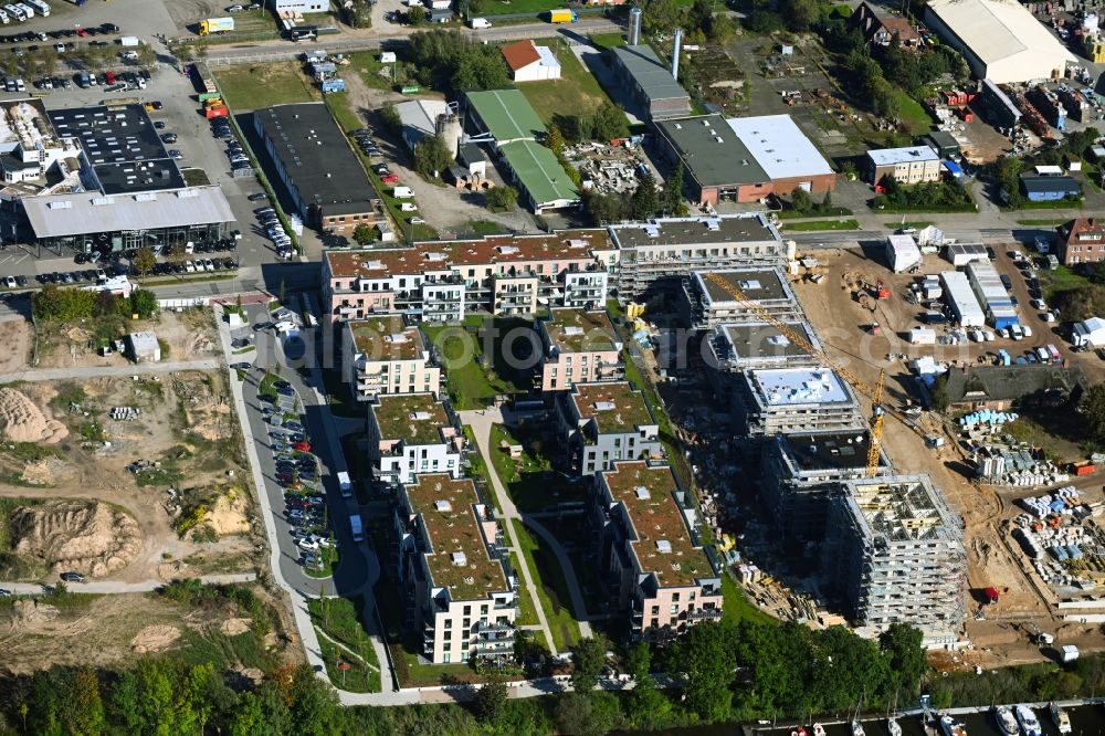 Aerial image Geesthacht - Construction site to build a new multi-family residential complex WATERKANT - Elbterrassen II on street Steinstrasse - Hafenstrasse in Geesthacht in the state Schleswig-Holstein, Germany