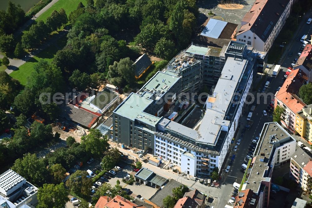 Nürnberg from above - Construction site to build a new multi-family residential complex Waterside- project on Leitzstrasse corner Bartholomaeusstrasse in the district Veilhof in Nuremberg in the state Bavaria, Germany