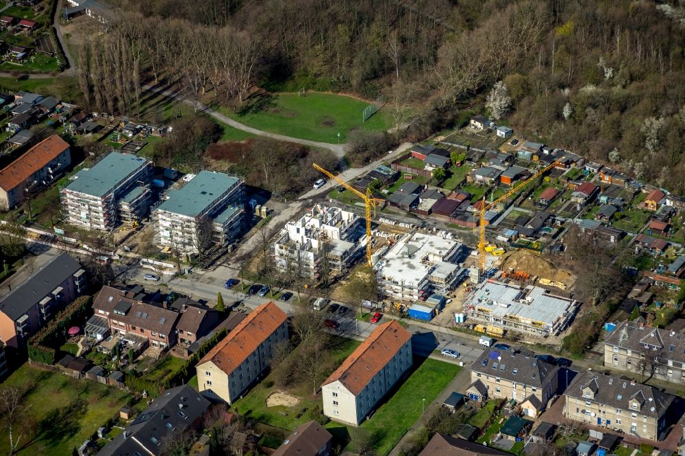 Aerial photograph Essen - Construction site to build a new multi-family residential complex on Wildstrasse in the district Vogelheim in Essen in the state North Rhine-Westphalia, Germany