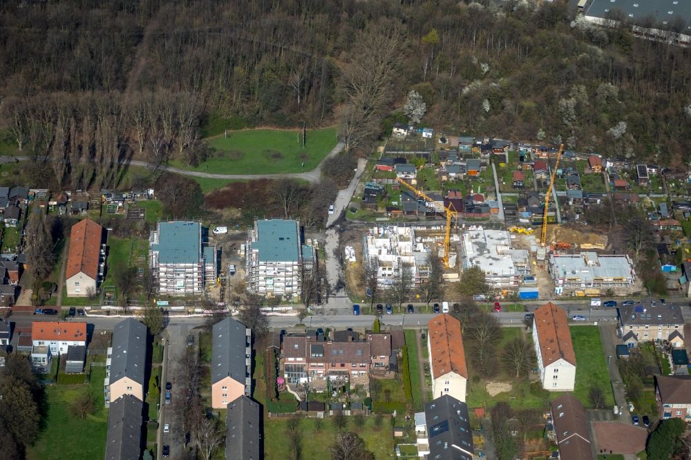 Essen from above - Construction site to build a new multi-family residential complex on Wildstrasse in the district Vogelheim in Essen in the state North Rhine-Westphalia, Germany