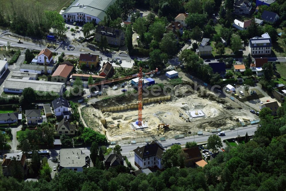Stahnsdorf from above - Construction site to build a new multi-family residential complex on Wilhelm-Kuelz-Strasse in Stahnsdorf in the state Brandenburg, Germany