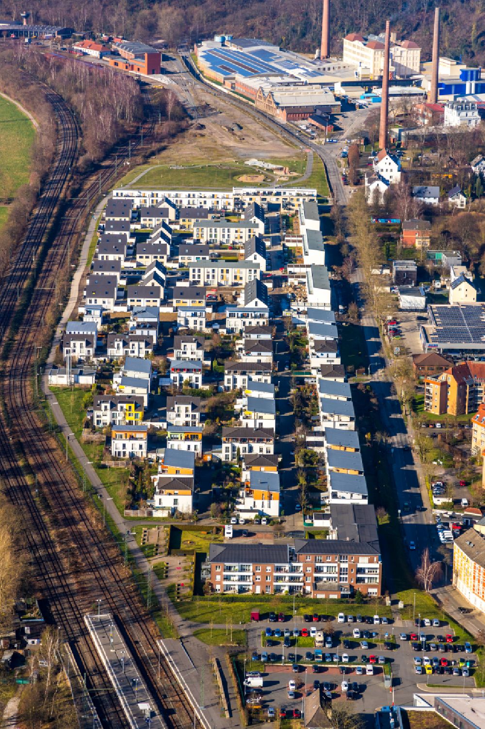 Aerial photograph Bochum - Construction site to build a new multi-family residential complex of WILMA Wohnen West Projekte GmbH on Dr.-C.-Otto-Strasse in the district Dahlhausen in Bochum at Ruhrgebiet in the state North Rhine-Westphalia, Germany