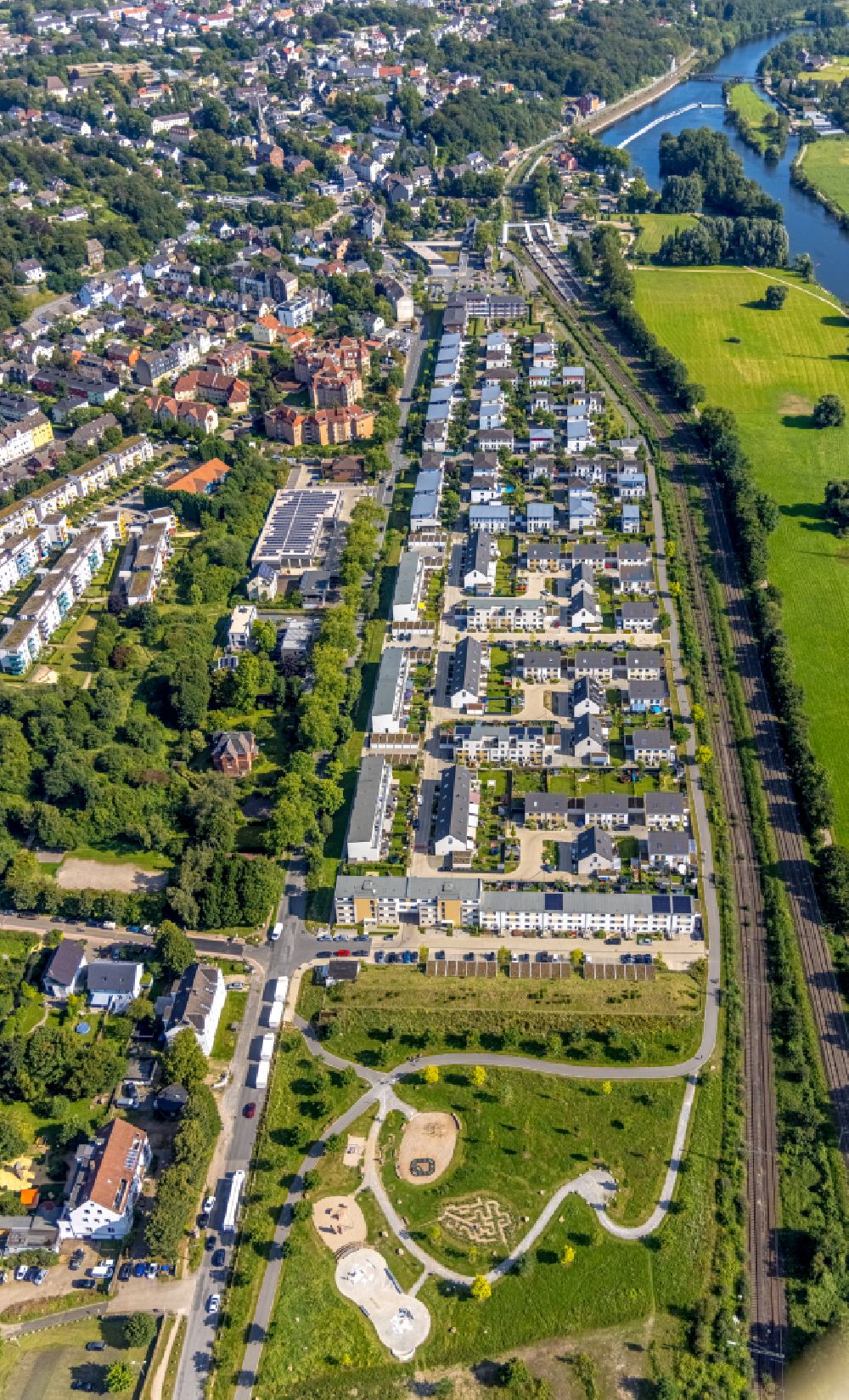 Bochum from the bird's eye view: Construction site to build a new multi-family residential complex of WILMA Wohnen West Projekte GmbH on Dr.-C.-Otto-Strasse in the district Dahlhausen in Bochum in the state North Rhine-Westphalia, Germany