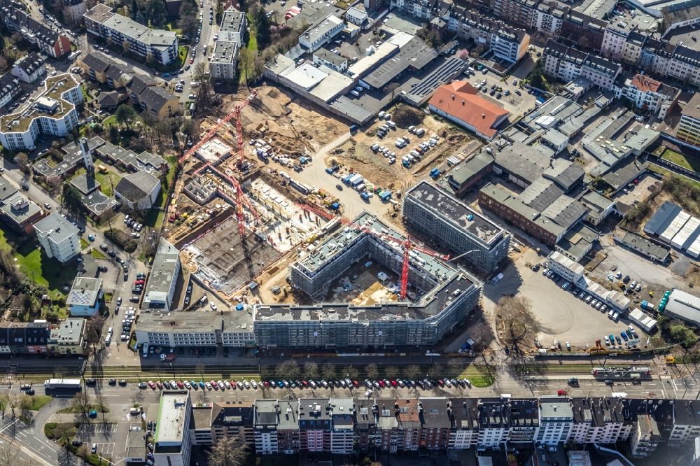Aerial photograph Düsseldorf - Construction site to build the new multi-family residential complex WILMA-Wohngebiet Freiraum on Witzelstrasse in the district Bilk in Duesseldorf in the state North Rhine-Westphalia, Germany