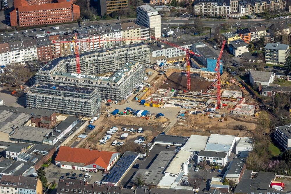 Aerial image Düsseldorf - Construction site to build the new multi-family residential complex WILMA-Wohngebiet Freiraum on Witzelstrasse in the district Bilk in Duesseldorf in the state North Rhine-Westphalia, Germany