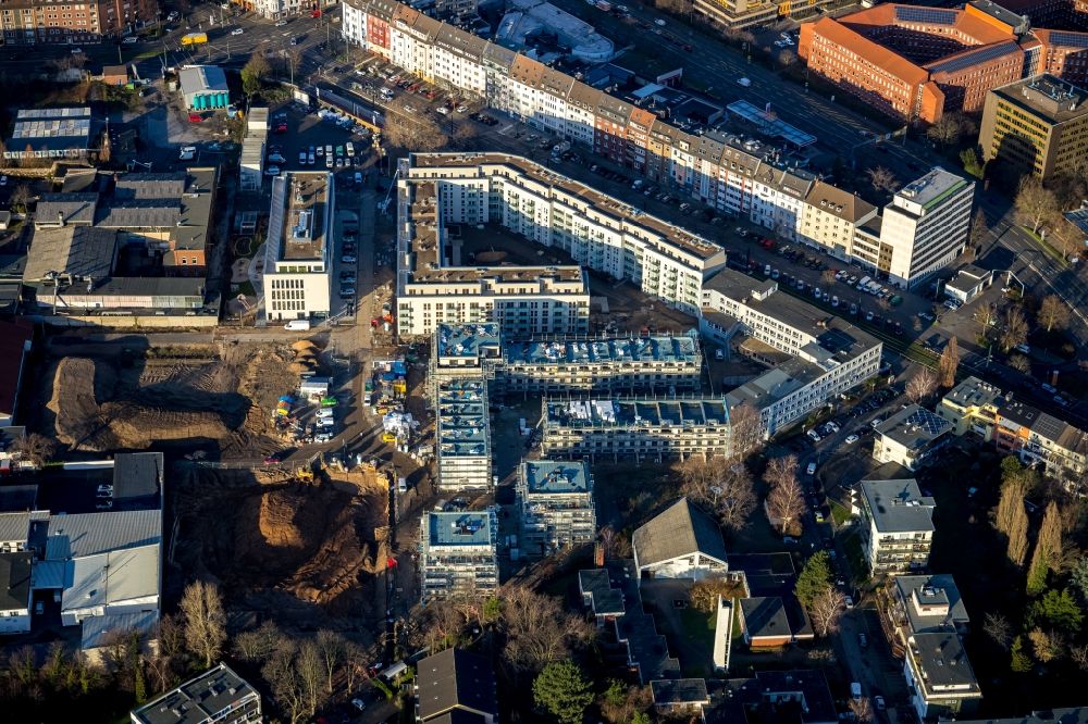 Aerial image Düsseldorf - Construction site to build the new multi-family residential complex WILMA-Wohngebiet Freiraum on Witzelstrasse in the district Bilk in Duesseldorf in the state North Rhine-Westphalia, Germany