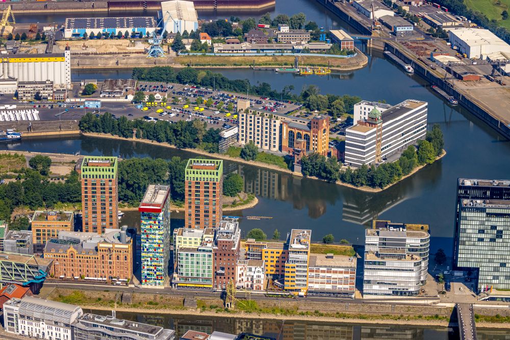 Aerial photograph Düsseldorf - Construction site to build a new multi-family residential complex Win Win of FRANKONIA Eurobau AG on Speditionstrasse in Duesseldorf in the state North Rhine-Westphalia, Germany