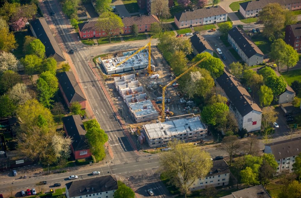 Duisburg from above - Construction site to build a new multi-family residential complex of BZ Wohnbau KG Am Driesenbusch in Duisburg in the state North Rhine-Westphalia, Germany