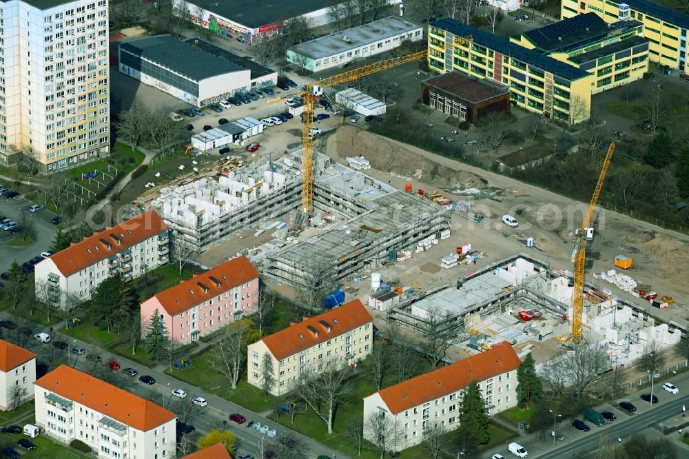 Aerial image Erfurt - Construction site to build a new multi-family residential complex WOHNEN on BUeRGERPARK on street Friedrich-Engels-Strasse in the district Johannesplatz in Erfurt in the state Thuringia, Germany