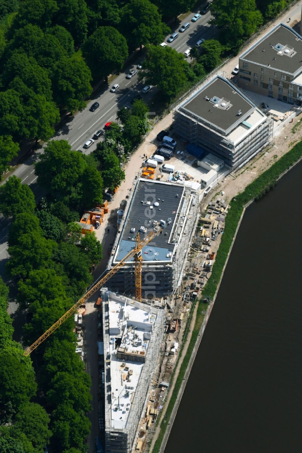 Aerial image Lübeck - Construction site to build a new multi-family residential complex Wohnen on Falkendonm along the Falkenstrasse in the district St. Juergen in Luebeck in the state Schleswig-Holstein, Germany