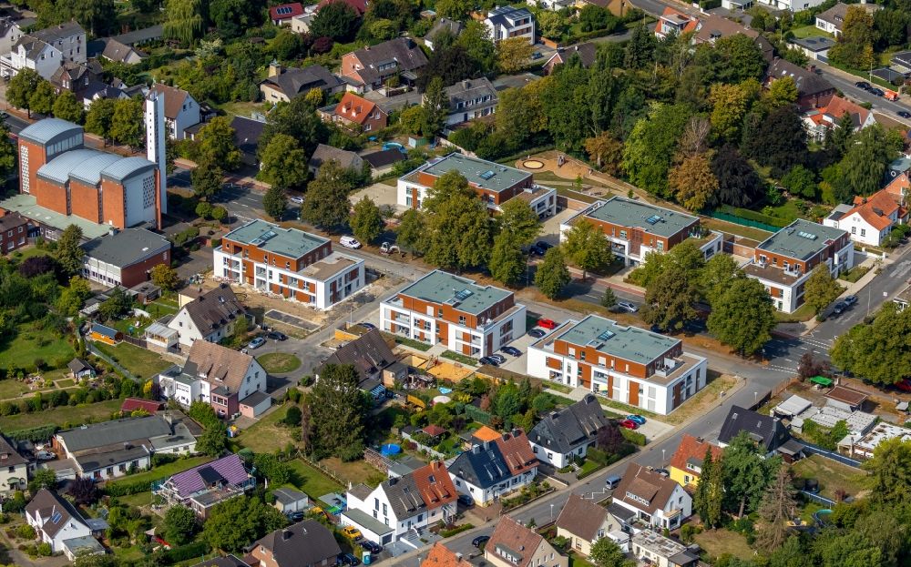 Aerial photograph Hamm - Construction site of a new multi-family residential estate on Lippestrasse / Jaegerallee in the Mark part of Hamm in the state of North Rhine-Westphalia