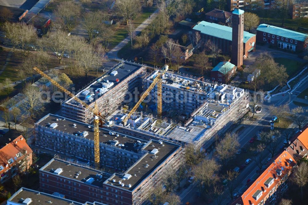 Hamburg from above - Construction site to build a new multi-family residential complex Wohnhoefe Washingtonallee in Hamburg, Germany