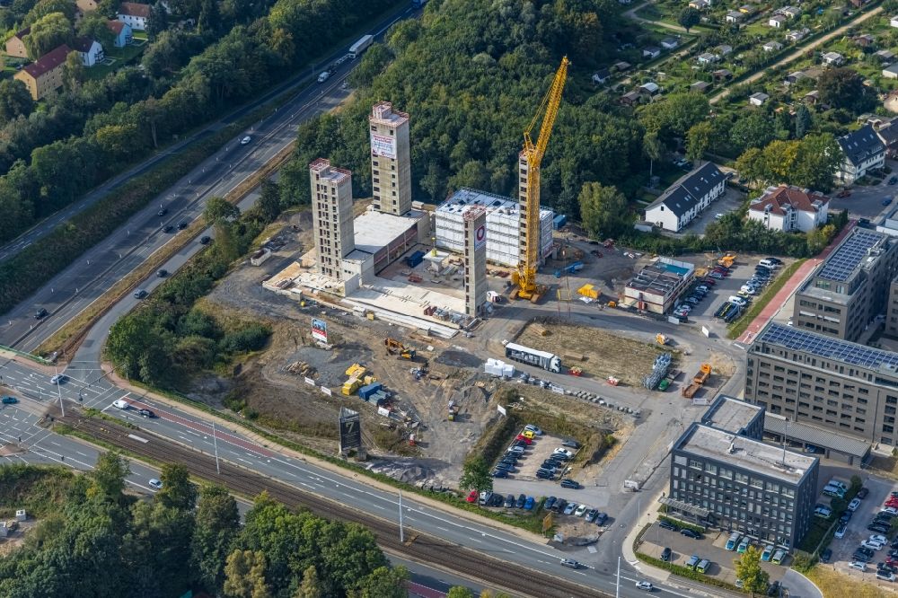 Bochum from the bird's eye view: Construction site to build a new multi-family residential complex Wohnquartier Seven Stones in Bochum at Ruhrgebiet in the state North Rhine-Westphalia, Germany