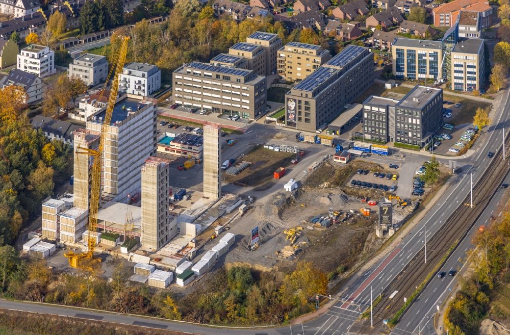 Aerial image Bochum - Construction site to build a new multi-family residential complex Wohnquartier Seven Stones in Bochum at Ruhrgebiet in the state North Rhine-Westphalia, Germany