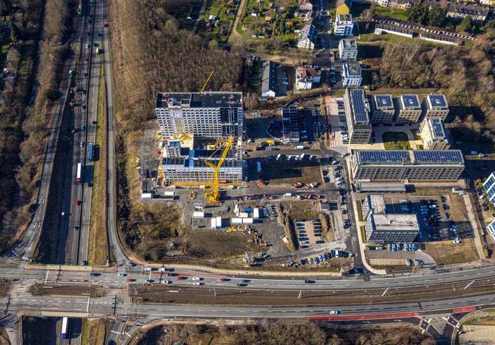 Aerial image Bochum - Construction site to build a new multi-family residential complex Wohnquartier Seven Stones in Bochum at Ruhrgebiet in the state North Rhine-Westphalia, Germany
