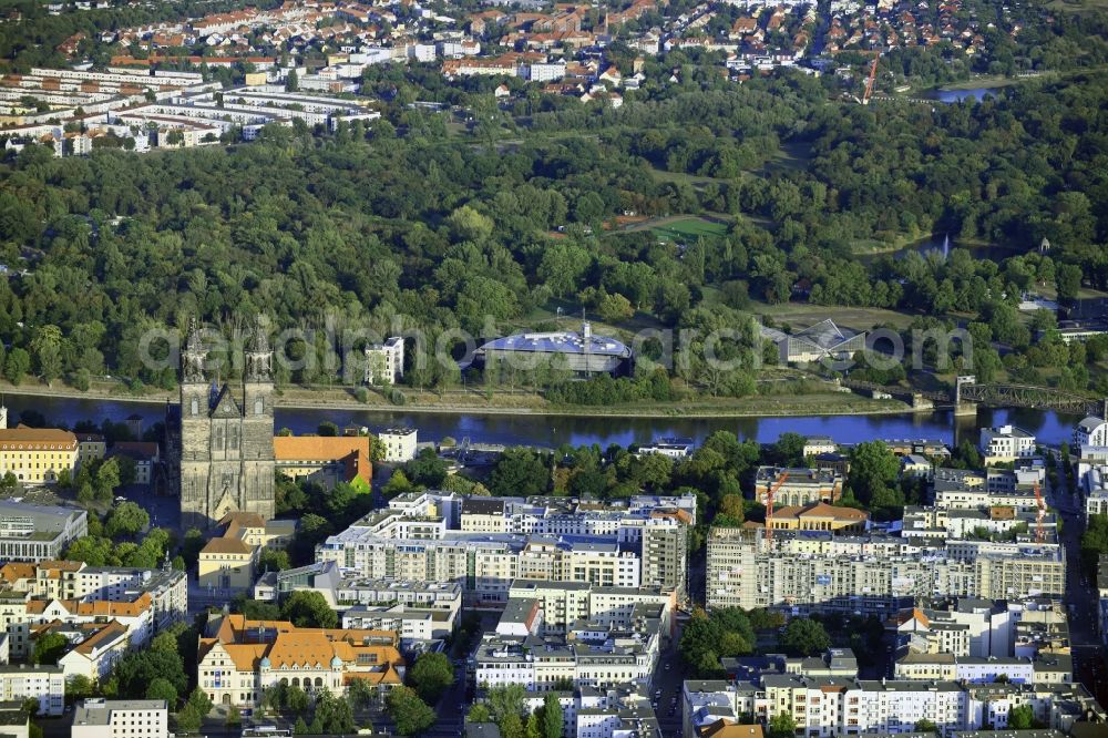 Magdeburg from above - Construction site to build a new multi-family residential complex Breiter Weg - Danzstrasse in Magdeburg in the state Saxony-Anhalt, Germany
