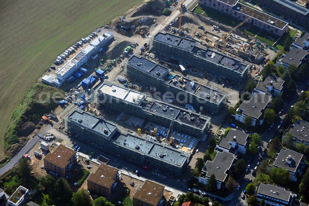 München from above - Construction site to build a new multi-family residential complex between Lipperheide Strasse and Nanette-Bald-Strasse in the district Pasing-Obermenzing in Munich in the state Bavaria, Germany