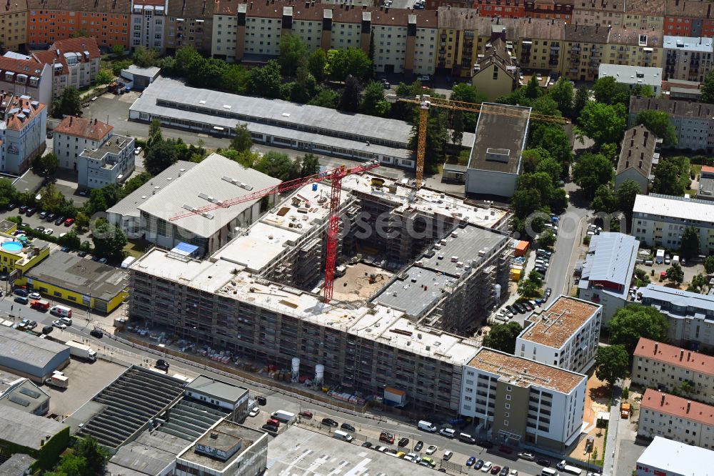 Aerial photograph Nürnberg - Construction site to build a new multi-family residential complex between Zweigstrasse and Fuggerstrasse in Nuremberg in the state Bavaria, Germany