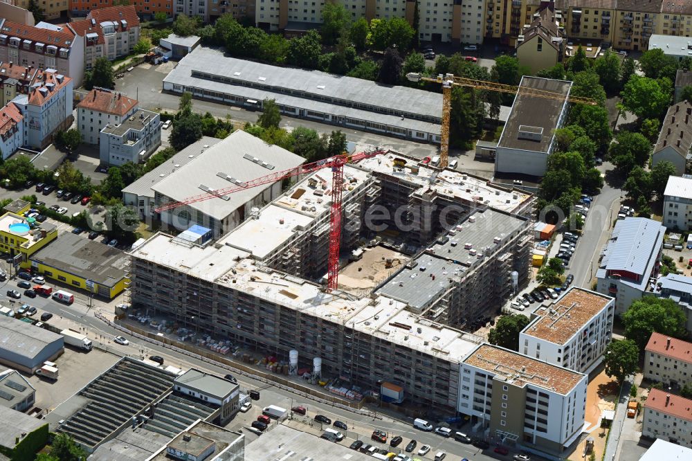 Nürnberg from above - Construction site to build a new multi-family residential complex between Zweigstrasse and Fuggerstrasse in Nuremberg in the state Bavaria, Germany