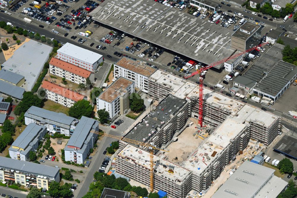 Nürnberg from above - Construction site to build a new multi-family residential complex between Zweigstrasse and Fuggerstrasse in Nuremberg in the state Bavaria, Germany
